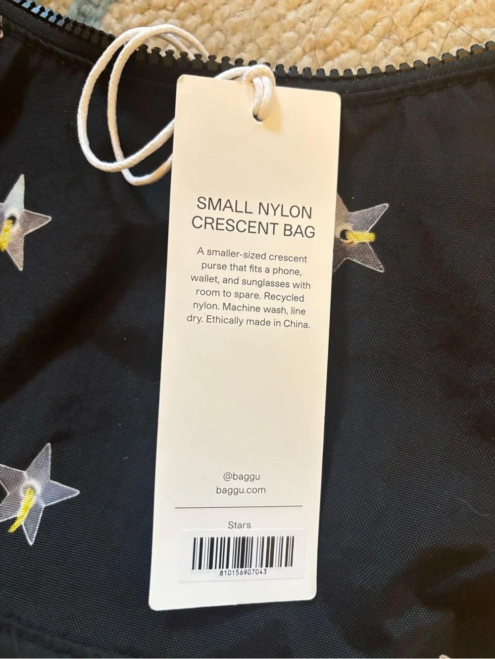 BAGGU Black Cresent Crossbody with Iridescent Star Accents